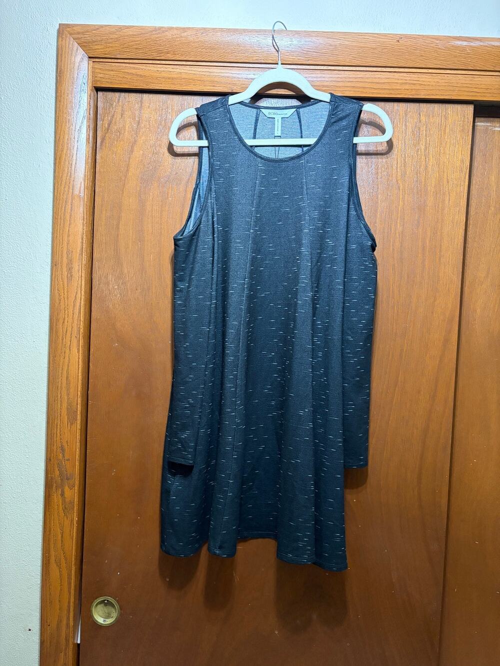 BCBGeneration NWT Sleeveless Swing Dress Black Printed A Line Size Large